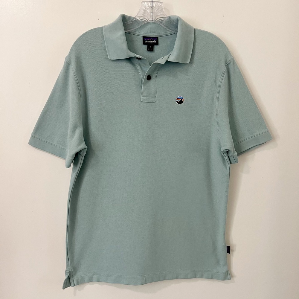 Patagonia Mens‎ Organic Cotton Pique Polo Shirt Seafoam Green Small